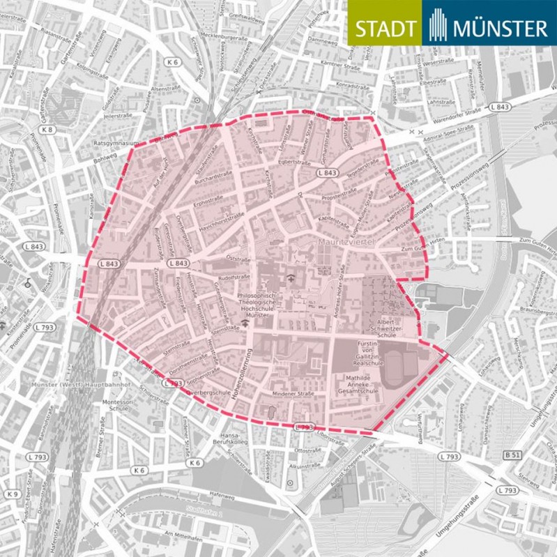 Der Evakuierungsbereich für den 20. September. (Grafik: Stadt Münster)