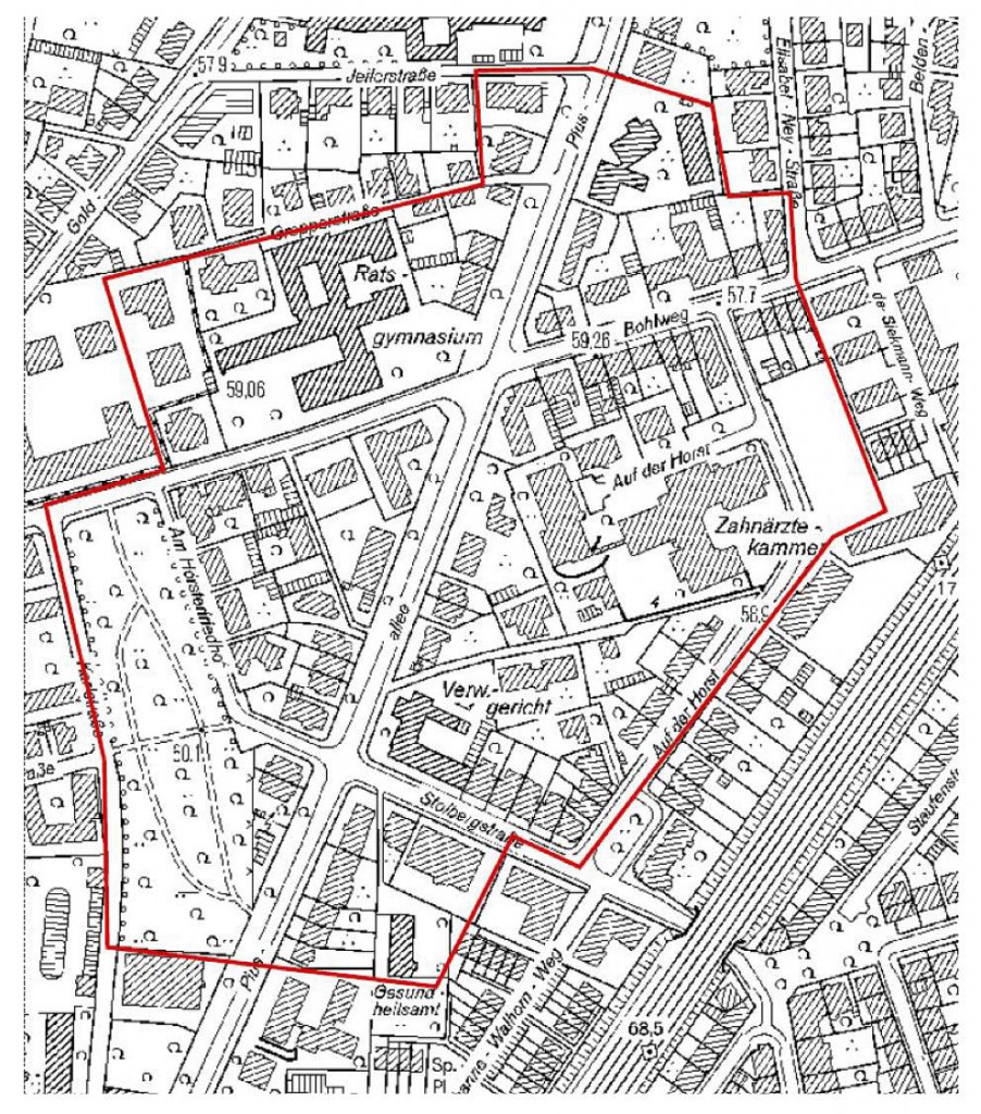 Falls es wirklich zur Entschärfung kommt, muss der markierte Bereich komplett evakuiert werden. (Grafik: Stadt Münster)