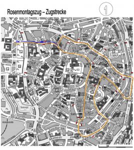 Der Verlauf des Rosenmontagszuges. (Grafik: Stadt Münster)