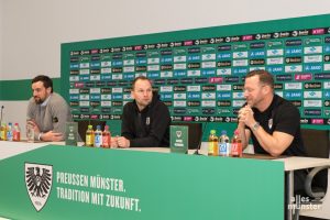 Zusammen mit Sportdirektor Malte Metzelder und Pressesprecher Marcel Weskamp stellte Hildmann sich den Fragen der Journalisten. (Foto: Carsten Pöhler)