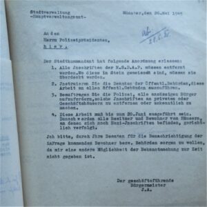 Schreiben des Bürgermeisters an den Polizeipräsidenten vom 26.5.1945 (Foto: Stadtarchiv Münster)