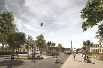 Busse, Parkplätze mit Elektro-Ladestationen und natürlich Fahrräder: Mobilität soll in den beiden neuen Quartieren möglichst klimafreundlich sein. (Animation: avpgroup)