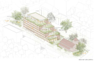 Architekturvisualisierung des geplanten Bildungs- und Begegnungs-Campus neben der Erlöserkirche. (Bildrechte: Puppendahl Architektur GmbH)