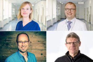 Die Ansprechpartnerinnen und Ansprechpartner der Telefonaktion des Clemenshospitals, (oben v.l.): Marie-Theres Hubbeling und Dr. Andreas Gröschel vom Lungenzentrum Clemenshospital sowie (unten v.l.) Volker Kuhlhüser (Praxis Neue Wege) und Holger Schulz (Nichtraucherwerkstatt). (Foto: Clemenshospital)