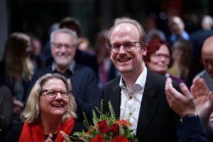 Michael Jung, Fraktionsvorsitzender der SPD im Stadtrat von Münster, freute sich erkennbar über die Wahl zum OB-Kandidaten seiner Partei. (Foto: Florian Götting)