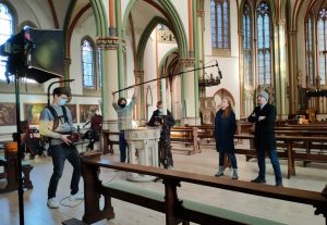 Drehschluss für den „CrimeBoy“: Letzte Aufnahmen in der Kreuzkirche für die Pilotfolge der Webserie „CrimeBoy“. (Foto: Simon Büchting)