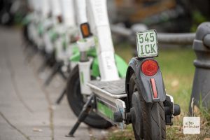 Im Ernstfall kaum zu erkennen: Die kleinen Nummernschilder der E-Scootern. (Foto: Bührke)