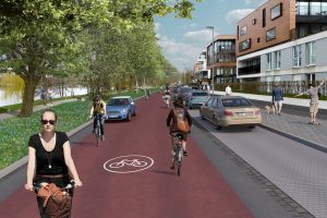 So soll die Bismarckallee am Aaaee aussehen, wenn sie als durchgehende Fahrradstraße ausgebaut ist. (Foto: Stadt Münster)