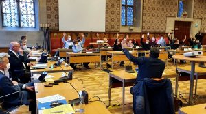 Der Hauptausschuss tagte am Mittwoch in Vertretung des Rates. Thema der kurzfristig einberufenen Sondersitzung waren Hilfen für die Ukraine. (Foto: Amt für Kommunikation, Stadt Münster)