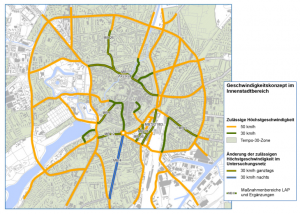 Auf allen hier grün markierten Straßen gilt jetzt Tempo 30. (Grafik: Stadt Münster)