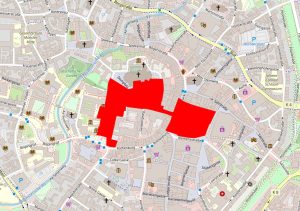 Die Übersicht zeigt die festen Sicherheitsbereiche (rot). (Grafik: Polizei Münster)