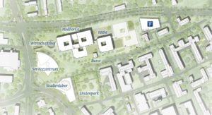 Lageplan des zukünftigen Forschungscampus Ost mit MedForCe und BBIM (Abbildung: Nickl und Partner Architekten)