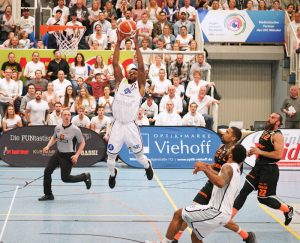 Top-Scorer Malcolm Delpeche sorgte für 21 Punkte. (Fotos: Markus Holtrichter, WWU BASKETS)