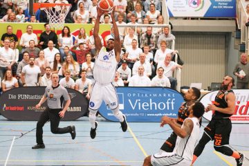 Top-Scorer Malcolm Delpeche sorgte für 21 Punkte. (Fotos: Markus Holtrichter, WWU BASKETS)