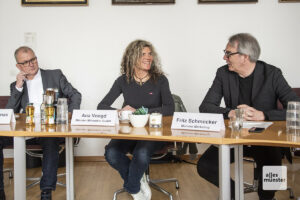 (v.l.): Michael Thomas, Ana Voogd und Fritz Schmücker während des Pressetermins. (Foto: Bührke)