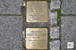 Stolpersteine in der Jüdefelderstraße. Schon 1938 wurden viele Münsteraner als sogenannte „Asoziale“ von den Nazis deportiert. (Foto: Marion Lohoff-Börger) 