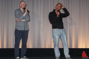 Schauspieler Christoph Maria Herbst (re.) und Regisseur Markus Sehr stellten sich nach dem Film den Fragen des Publikums. (Foto: bk)
