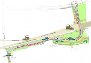 DerVerlauf des neuen Teilstücks der Heroldstraße. (Grafik: www.elemente.ms)