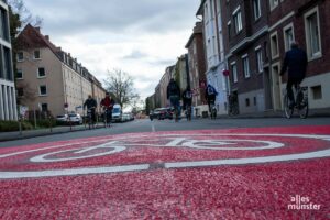 Münsters beste Radrouten - hier die Fahrradstraße Schillerstraße - zeigt der aktuelle Fahrradstadtplan des Vermessungs- und Katasteramtes. (Archivbild: Thomas Hölscher)