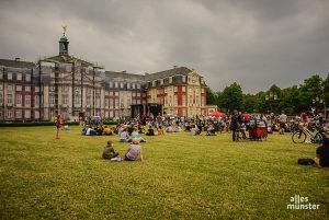 Über 1.000 Menschen beteiligten sich an zwei Demos - entweder zu Fuß oder mit dem Rad - an dem Klimastreik unter dem Motto „Klimaschutz ist Menschenrecht“. Am Ende trafen sie sich vor dem Schloss. (Foto: Luca Jacob)