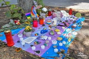 Die Gedenkstätte am Albersloher Weg: Hier war Malte C. niedergeschlagen worden. (Foto: Tessa-Viola Kloep)