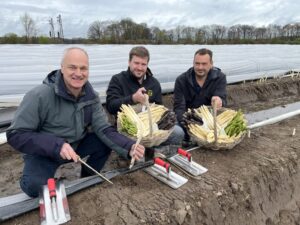 Spargel-Bauer aus Münster (v.l.): Burkhard Lütke Laxen, Stephan Bäcker und Wilhelm Spielbrink. (Foto: Ldw. Kreisverband Münster)