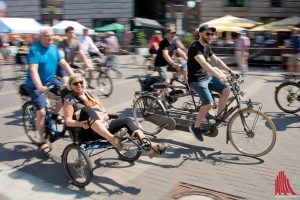 Die münsterländer Tandemtour des ADFC ging Samstag an den Start. (Foto: Michael Bührke)