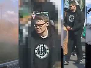 Die Fotos zeigen einen Tatverdächtigen, der wegen des Zündens von Rauchtöpfen gesucht wird. (Fotos: Polizei Münster)