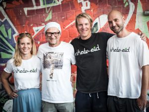 (v.l.:) Initiatorin Dr. Marie-Christin Ghanbari, skate-aid Gründer Titus Dittmann, Simon Gosejohann und skate-aid Vorstand Torben Oberhellmann. (Foto: Stefan Lehmann)