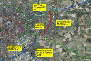 Die Umgehungsstraße ist am Wochenende zwischen Wolbecker Straße und Warendorfer Straße gesperrt. (Grafik: Straßen.NRW)